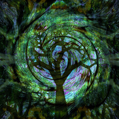 tunnel of trees abstract art  - obrazy, fototapety, plakaty