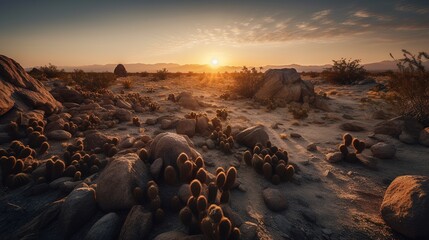 Obraz premium Sunset in Joshua Tree National Park, California, United States.Generative Ai