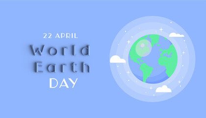 Vector 3d earth day illustration with planet on blue background,  three-dimensional