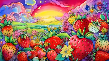 Obraz na płótnie Canvas Surreal strawberry landscape. Generative AI