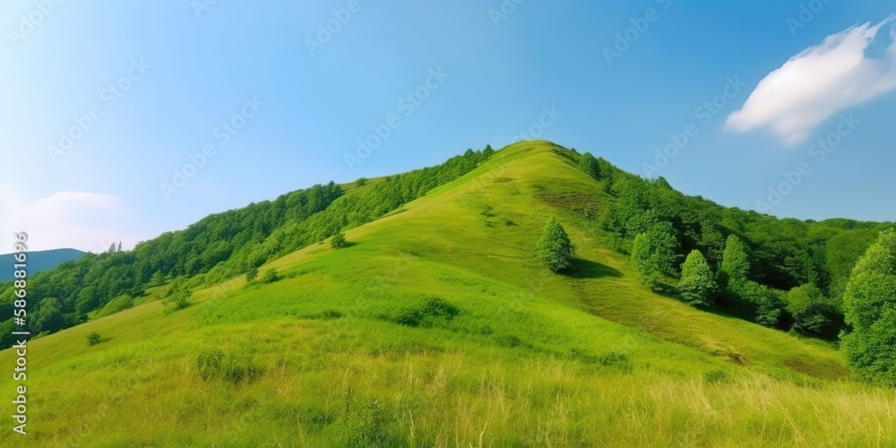 Aufkleber The mountain elevation is green.Colorful summer template. Concept of recreation. Generative AI