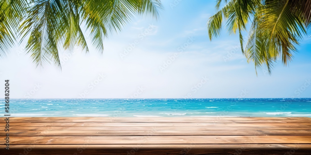 Poster summer landscape background with palm tree and sea.colorful summer template. concept of recreation. 