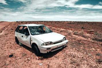Car abandoned in the desert area in the outback in South Australia