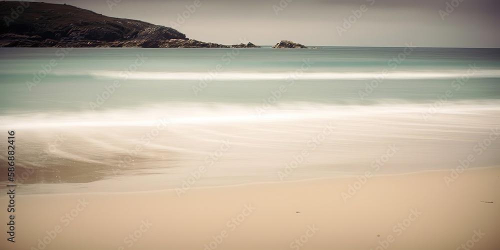 Poster summer landscape of a sunny day on the beach with waves from the sea.colorful summer template. conce
