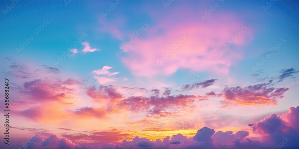 Poster summer landscape of colorful cloudy sky at sunset.colorful summer template. concept of recreation. g