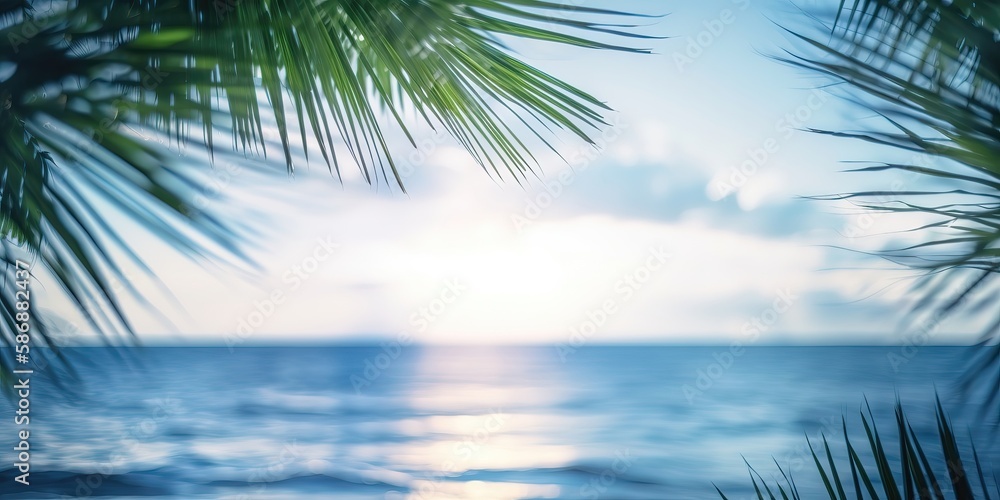 Poster summer landscape background with palm tree and sea.colorful summer template. concept of recreation. 