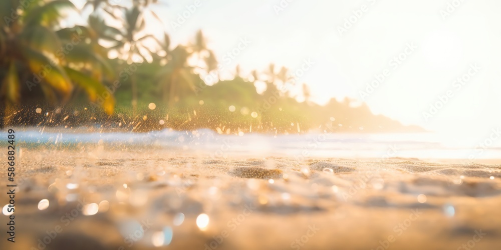 Poster summer landscape of a sunny day on the beach with waves from the sea.colorful summer template. conce
