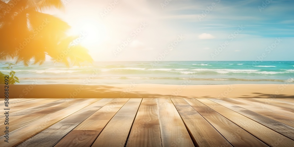 Poster summer landscape background with palm tree and sea.colorful summer template. concept of recreation. 