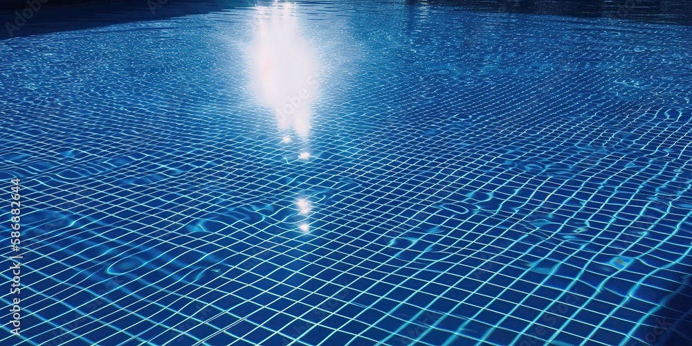Poster Top view of the water in the pool with a glow from the sun.Colorful summer template. Concept of recreation. Generative AI