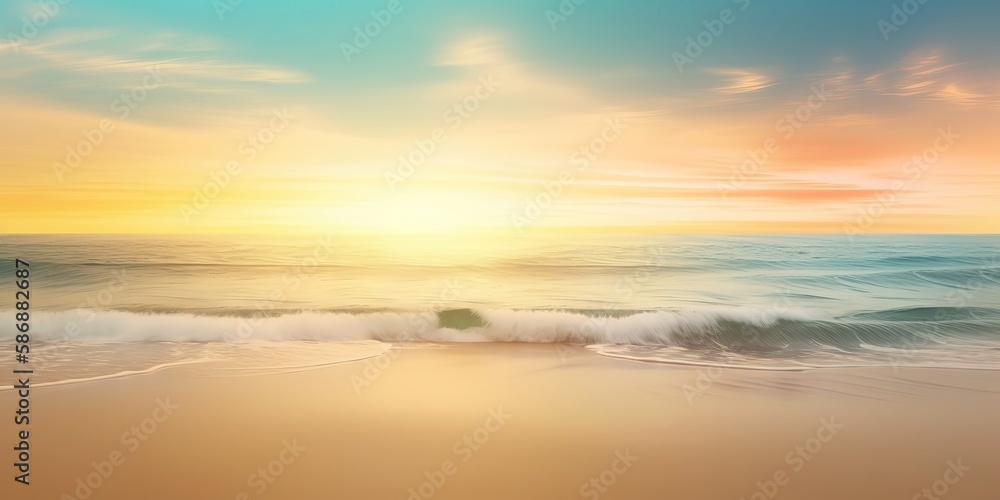 Poster summer landscape of a sunny day on the beach with waves from the sea.colorful summer template. conce