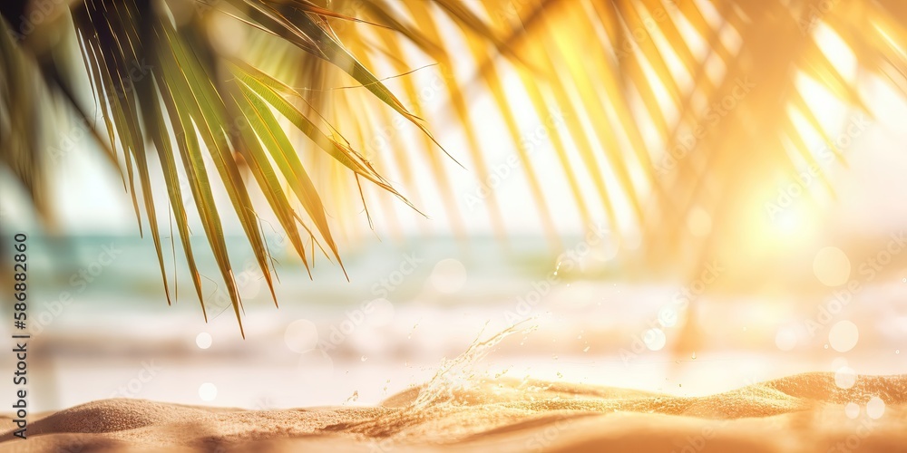 Poster summer landscape background with palm tree and sea.colorful summer template. concept of recreation. 