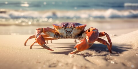 Fototapeta na wymiar Nahaufnahme einer Krabbe am Strand - Generative AI