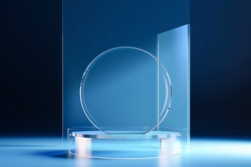 Luxury podium or pedestal for product display with flying wave fabric. Generative AI