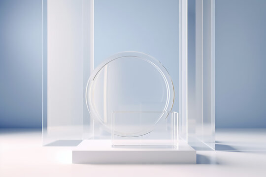 Luxury podium or pedestal for product display with flying wave fabric. Generative AI