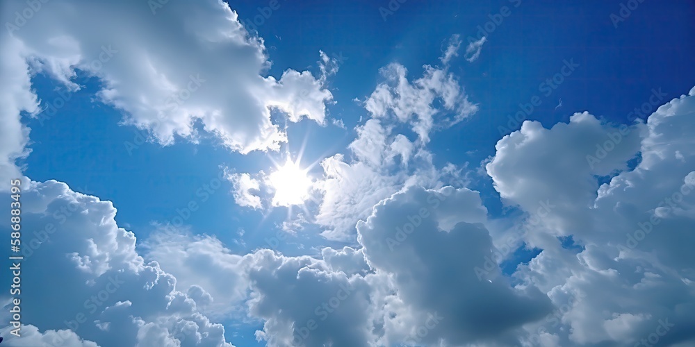 Aufkleber cloudy sky with sun rays.colorful summer template. concept of recreation. generative ai