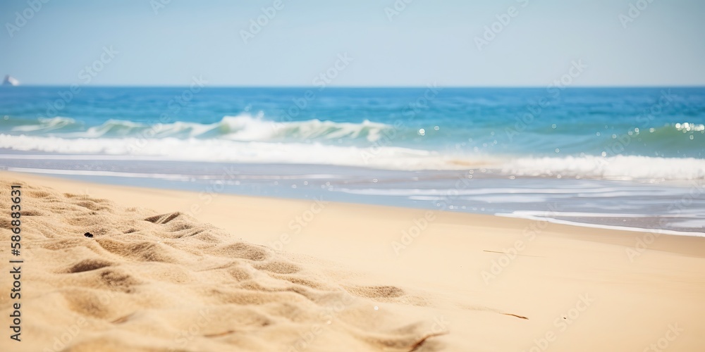 Aufkleber summer landscape of a sunny day on the beach with waves from the sea.colorful summer template. conce