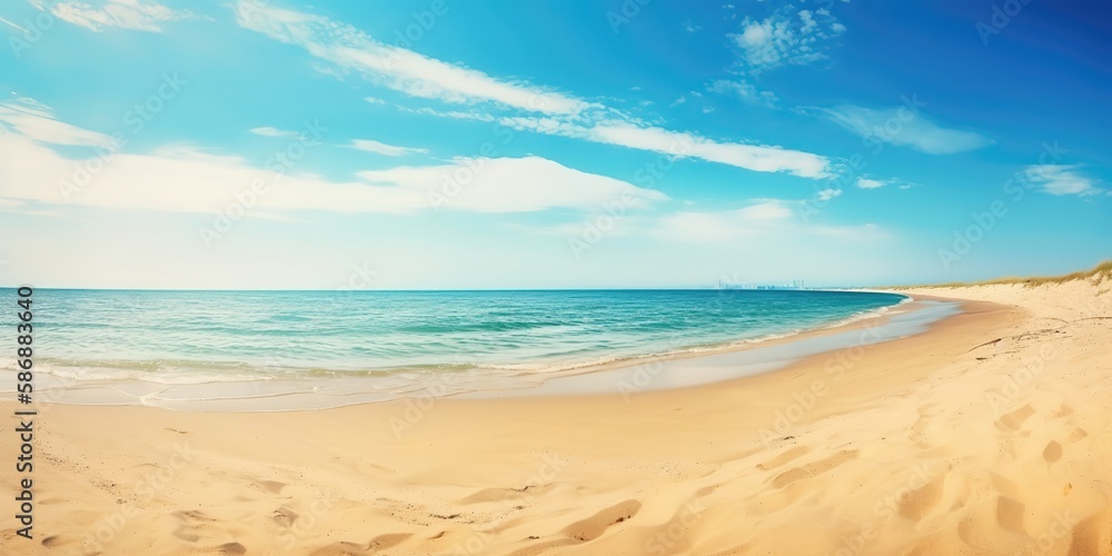 Poster summer landscape of a sunny day on the beach with waves from the sea.colorful summer template. conce