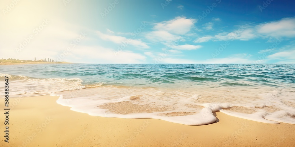 Aufkleber summer landscape of a sunny day on the beach with waves from the sea.colorful summer template. conce