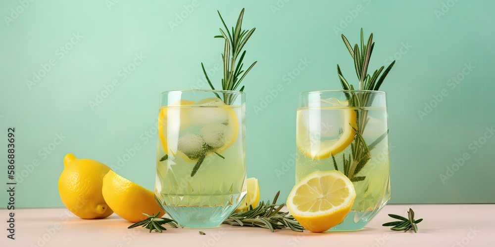 Poster summer lemonade on a green background.colorful summer template. concept of recreation. generative ai