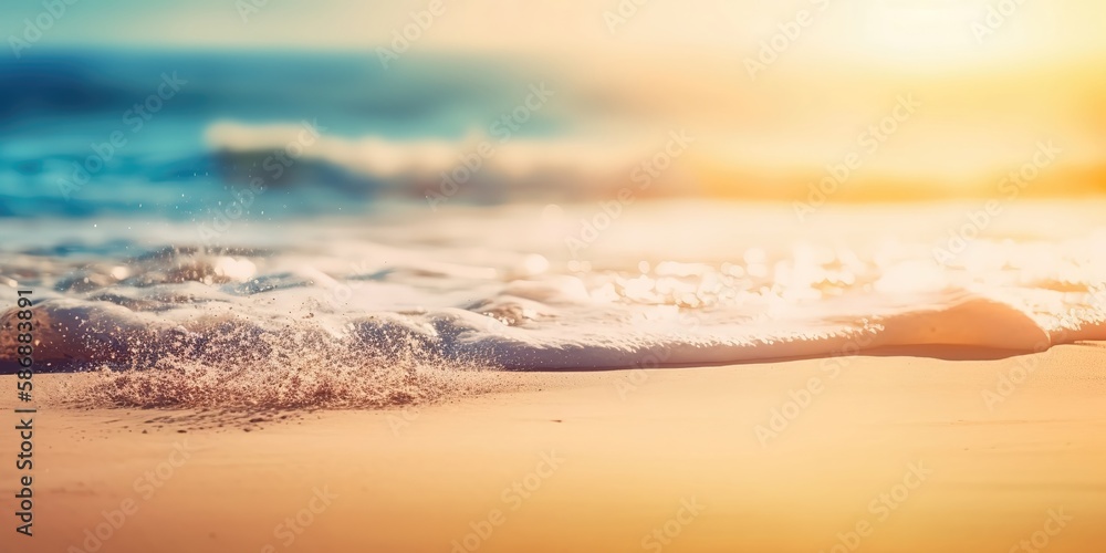 Canvas Prints Summer landscape of a sunny day on the beach with waves from the sea.Colorful summer template. Concept of recreation. Generative AI