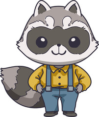 Cute design element cartoon, cartoon illustration of cute raccoon is stood standing with paws on hips, Cartoon illustration for children, Vector image.