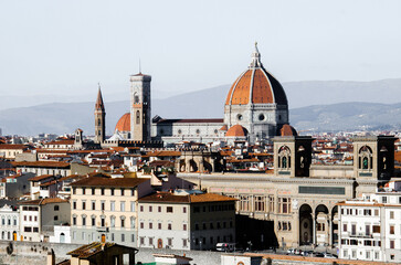 Fototapeta na wymiar Santa Maria del Fiore Cathedrale among old historical buildings in Florence, Italy, stock photo