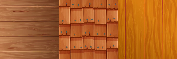 Set wooden material, textured surface wood comic background in cartoon style. Wall, panel for game, ui design