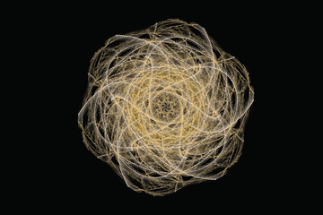 Orange floral pattern of crooked waves on a black background. Abstract fractal 3D rendering