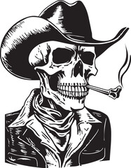 Cowboy skull smoking cigarette Vector illustration
