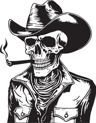 Fototapeta na wymiar Cowboy skull smoking cigarette Vector illustration