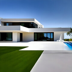 Fototapeta na wymiar 3d render of a modern and beutiful white house with pool and a beautiful garden