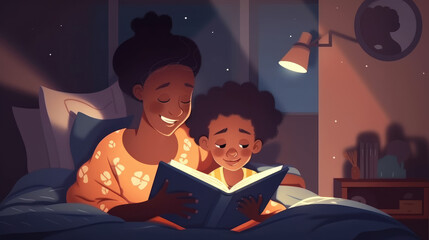 Fototapeta na wymiar An afro mother and child bond over their love of reading, creating lasting memories. Generative AI