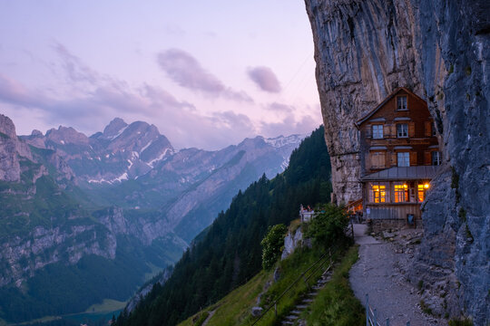 Berggasthaus Aescher in den Appenzeller Alpen, Appenzell, Swiss Ebenalp in Switzerland,