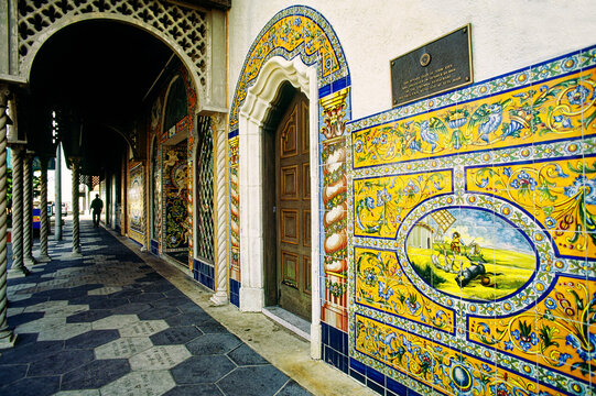 The Columbia Restaurant in the Cuban district of Ybor City, Tampa, Florida, USA. Famous original tile mosaic mural pictures