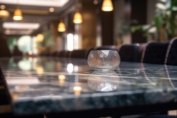 Fototapeta na wymiar glass bowl resting on a sleek marble table surface. Generative AI