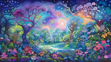 Obraz na płótnie Canvas Fantasy Forest on mysterious Nature background. Generative AI
