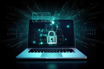 concept of lock nad laptop background, generative AI