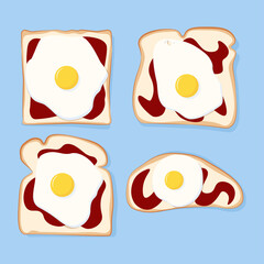 Set of sandwiches with fried egg and ketchup