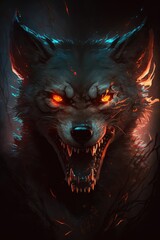 wild demon wolf in the night, generative AI