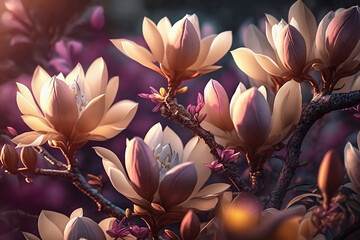 blooming magnolia flowers close up