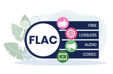 FLAC - Free Lossless Audio Codec acronym. business concept background. vector illustration concept with keywords and icons. lettering illustration with icons for web banner, flyer