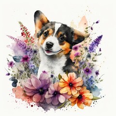 A charming watercolor portrait of a playful puppy Generative Ai