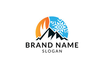 Fototapeta premium Mountain Flame with sun Logo Design Template