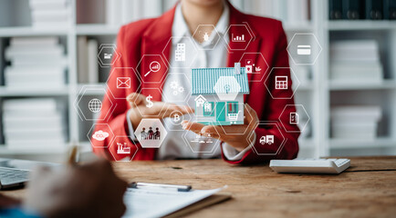 Signing a contract. Client and broker agent, lease agreement, successful deal and  Young business...