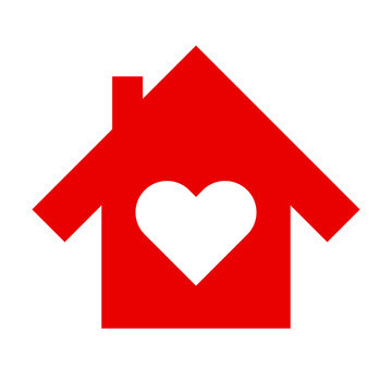 Red house icon with heart symbol. Vector.