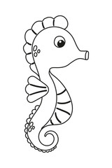 Vector cute cartoon seahorse in flat style. Illustration of sea animal character