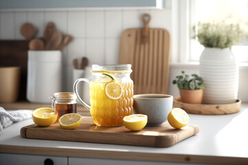 Fototapeta na wymiar Lemon tea with honey, Generative AI
