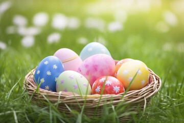 Fototapeta na wymiar colorful easter background with colorful decorative easter eggs