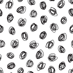 Fototapeta na wymiar Vector seamless children pattern with drawing scribbles. Simple black and white repeatable background in doodle style. Fabric endless hand drawn print