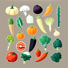 Vegetable sticker set with a cute and adorable design, great for scrapbooking and journals